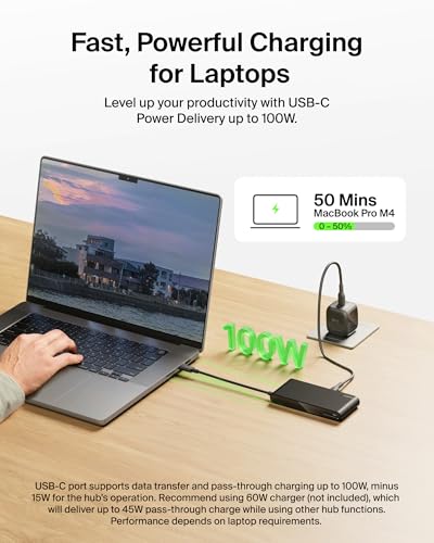 Belkin Connect 8-Port USB C Hub, Supports Display w/Resolutions up to 4K@60Hz - Works with Neo MacBook, Windows, Chromebook, & More - 100W PD w/ 10Gbps Data Transfer Speeds & 2.5Gbps Ethernet - Black - style: 8-in-1 USB-C Hub