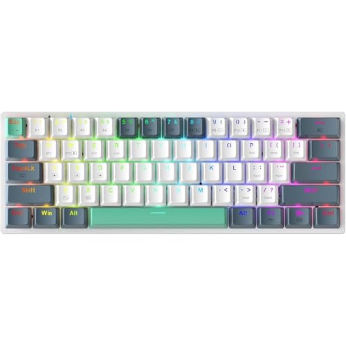 Machenike K500A-B61W 60% Mechanical Wireless Gaming Keyboard, 61 Keys Ultra-Compact Hot Swappable Linear Red Switch, Dynamic RGB Backlit, Anti-Ghosting, Double-Shot PBT Keycaps, Win/Mac, White - color: White, size: Red Switch