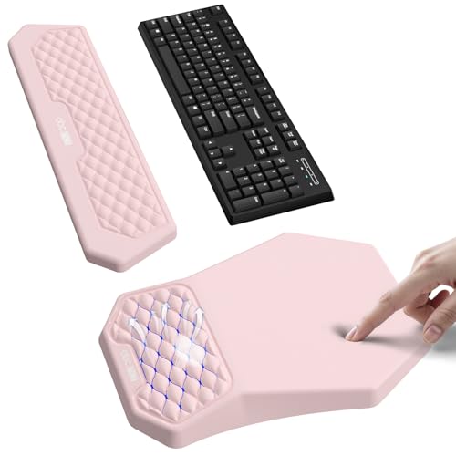 Ergonomic Mouse Pad and Keyboard Wrist Rest Support Set, Massage Design Mousepad for Carpal Tunnel Pain Relief, Memory Foam, Non-Slip PU Base for Computer Desk, Pink - color: Pink