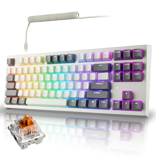TECWARE Phantom+ Elite 87 Key RGB Mechanical Gaming Keyboard | 3-Mode Wireless Bluetooth 5.0, 2.4GHz & USB-C Wired | Hot-Swappable 5-Pin | Double-Shot PBT Keycaps | Wraith Brown Switch - White - color: Brown Switch, size: Phantom+ Elite 87 | White