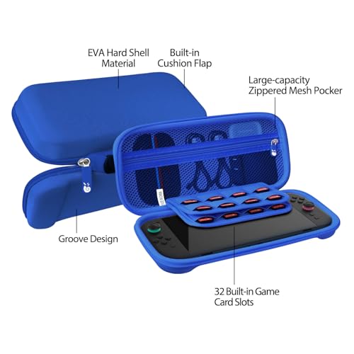 RAVEtone Travel Carrying Case Compatible with Nintendo Switch 2 Model 2025, Large Capacity Premium EVA Portable Hard Shell Pouch Waterproof Game Bag with 32 Game Cartridge Accessories (Blue) - color: Blue, style: Large