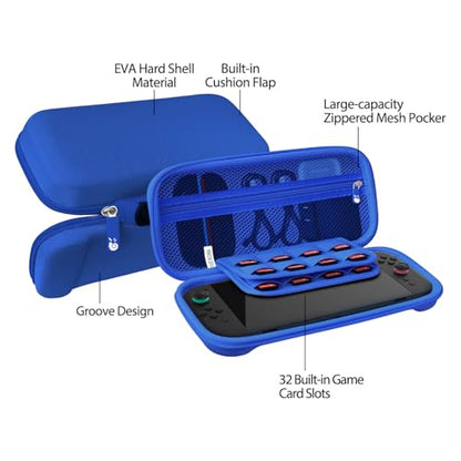 RAVEtone Travel Carrying Case Compatible with Nintendo Switch 2 Model 2025, Large Capacity Premium EVA Portable Hard Shell Pouch Waterproof Game Bag with 32 Game Cartridge Accessories (Blue) - color: Blue, style: Large