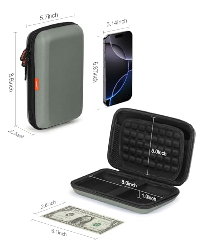 Gray-Green Hard Shell Carrying Case for External Hard Drive,Travel Case | Hard Disk, Power Bank, Charger, Cable, Cell Phone, Electronic Accessories, Larger Capacity Storage Pouch ,Shockproof - color: Gray-Green