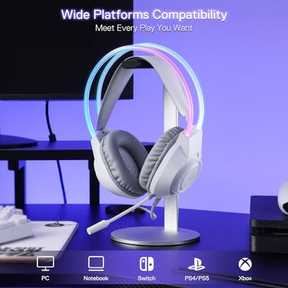 Redragon H231 Scream Wired Gaming Headset, Stereo Surround Sound, 40mm Drivers, Leather Foam Ear Pads, Noise-canceling Microphone, Dynamic RGB Lighting, Works with PC/PS4/PS5/NS/Xbox-one, White