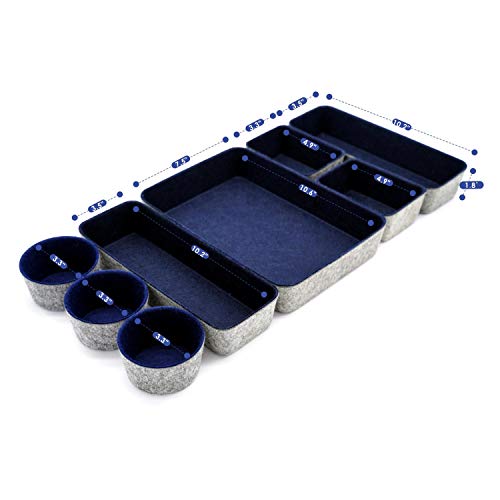 Welaxy 8pc office desk drawer organizer tray felt Storage bins Shallow Navy - color: Navy