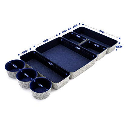 Welaxy 8pc office desk drawer organizer tray felt Storage bins Shallow Navy - color: Navy