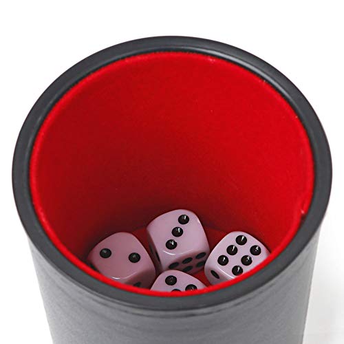 Felt Lined Professional Dice Cup, Black-No Lid | With 6 Dice, Quiet, For Yahtzee Game