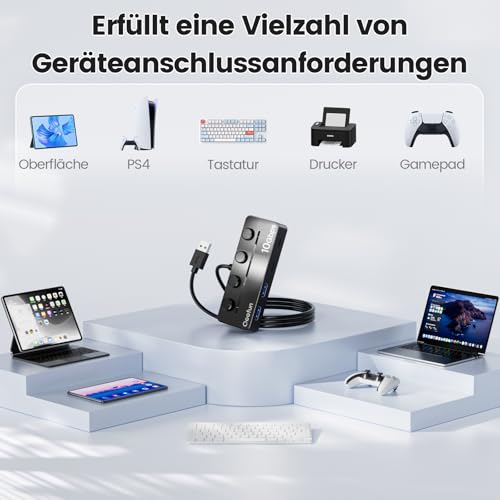 Qeefun 4-Port USB 3.2 Hub with 2 USB-C and 2 USB-A Ports, Individual LED Power Switches,10Gbps Data Transfer USB Splitter with 4ft Extension Cable, Multiple USB Extender for Laptop, PC, iMac etc