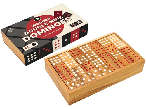 BSIRI Wood Dominos Set for Adults Double 9 Classic Wooden Colored Dominoes Game Travel Portable Nine Domino Table Games - color: Dominoes 9