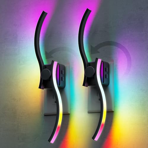L LOHAS LED Night Light, 2 Pack Night Lights Plug into Wall, Modern Nightlight with Dusk to Dawn Sensor, 3000K & RBG Dimmable Wave Plug in Night Light, for Bedroom Bathroom Hallway - color: Wave-RGB, size: 2 Pack