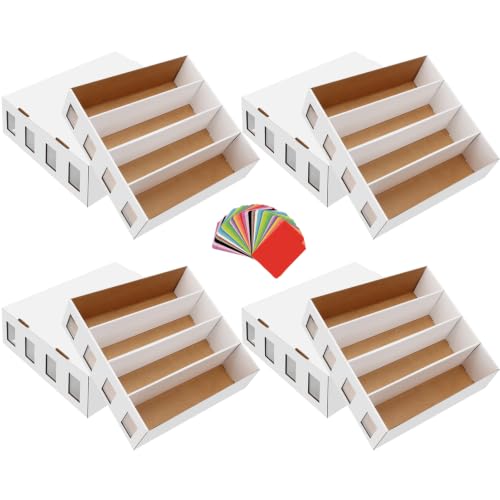 4 Pack Trading Card Storage Box 12500+ Count Cards Storage Box with 48 Card Divider White Sports Card Boxes Bulk Card Cases Cardboard Card Collection Trading Card Boxes for Basketball MTG TCG Cards - size: 4 Set-2