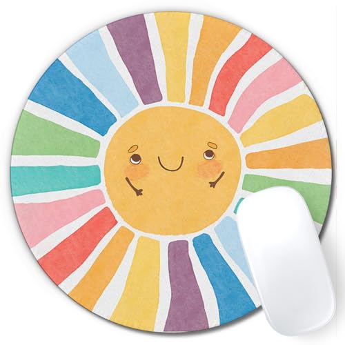 Boho Watercolor Rainbow Sun Mouse Pad,Cute Rainbow Sunshine Mouse Pads Mousepad for Desk Home Office Dorm Computers Laptop, Boho Sun Office Supplies Desk Accessories, 7.9x7.9 Inch - color: Color-5