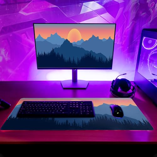Japanese Mountain Landscape Gaming Mouse Pad Extended Large Mousepad with Nonslip Rubber Base Stitched Edges Laptop Computer Keyboard Desk Mat for Office Home and Game 31.5 X 11.8 Inch - color: Mountain