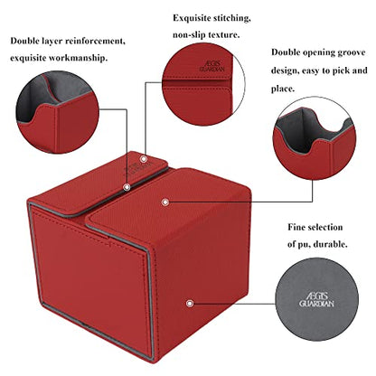 AEGIS GUARDIAN Card Deck Box with Dice Tray for MTG Cards, Commander Deck Box fit 150+ Sleeved Cards, PU Leather Card Storage Box Strong Magnet Deck Game Case for TCG CCG, Red - color: 3-2