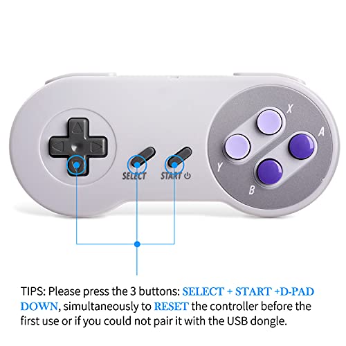 SAFFUN 2 Pack 2.4 GHz Wireless USB Controller Compatible with SNES Games, Retro SNES PC Controller for Windows PC iOS MAC Linux Raspberry Pi Retropie OpenEmu Emulator (Plug & Play) (Rechargeable) - color: Purple/Grey