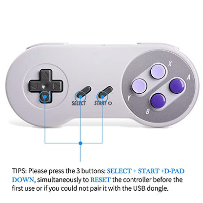 SAFFUN 2 Pack 2.4 GHz Wireless USB Controller Compatible with SNES Games, Retro SNES PC Controller for Windows PC iOS MAC Linux Raspberry Pi Retropie OpenEmu Emulator (Plug & Play) (Rechargeable) - color: Purple/Grey