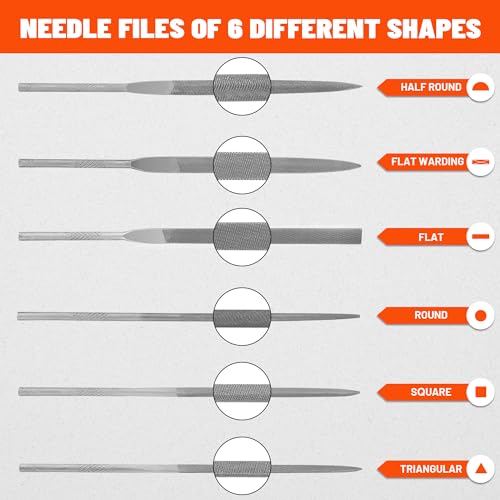 ValueMax 7PCS Interchangeable Needle File Set, Small File Set | Includes Flat, Flat Warding, Round, Half-Round, Square, Triangular File and Handle, For Shaping Metal, Wood, Jewelry, Plastic