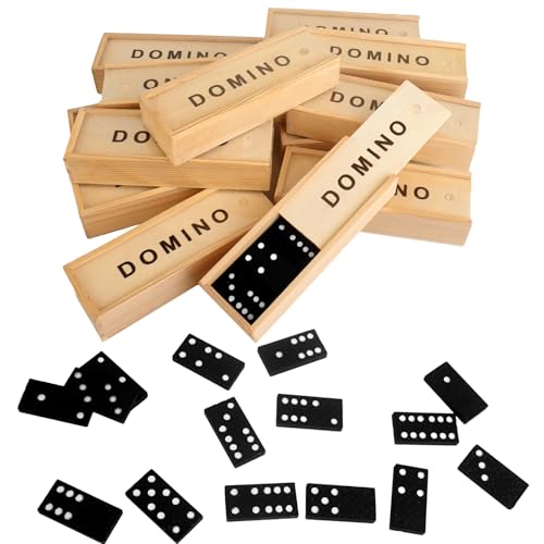 75 Pack Mini Dominos Set for Adults Bulk Double 6 Dominoes Wooden Miniature Classic Board Games Party Favor Travel Family Games Educational Toys with Wood Case Operation Christmas Item Gifts