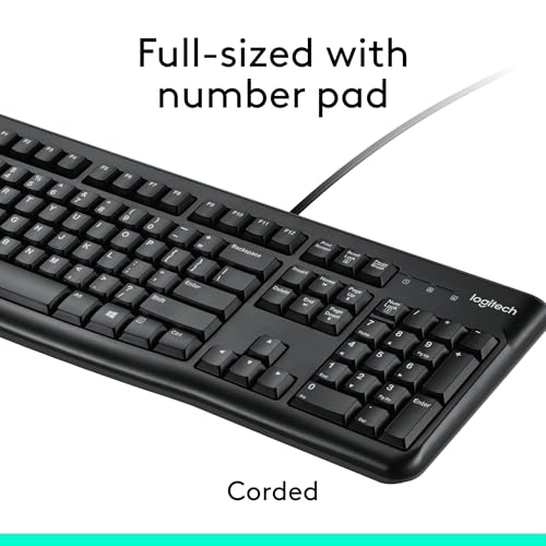 Logitech MK120 Full Size Wired Keyboard and Mouse Combo - Black | Full size wired keyboard, optical wired mouse, USB plug-and-play, Windows only, pc and laptop compatible