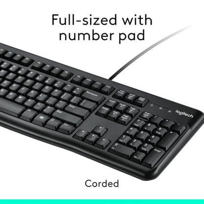 Logitech MK120 Full Size Wired Keyboard and Mouse Combo - Black | Full size wired keyboard, optical wired mouse, USB plug-and-play, Windows only, pc and laptop compatible