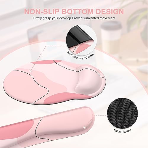 iCasso Pink Art 4in1 Desk Mat, 35.4"x15.7" Keyboard Pad for Travel | Dreamy Ergonomic Desk Pad Including Keyboard Wrist Rest, Mousepad Set for Women Workspace Table Computer Setup - color: Pink Art