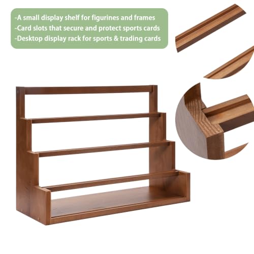 Donmills 4 Tier Card Display Stand, Wooden Trading Card Display Stand Tabletop, Graded Baseball Sports Card Display Shelf for Basketball Football Cards Game Collection, Show & Vendor, Brown - color: Brown-tabletop