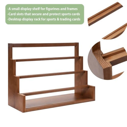 Donmills 4 Tier Card Display Stand, Wooden Trading Card Display Stand Tabletop, Graded Baseball Sports Card Display Shelf for Basketball Football Cards Game Collection, Show & Vendor, Brown - color: Brown-tabletop