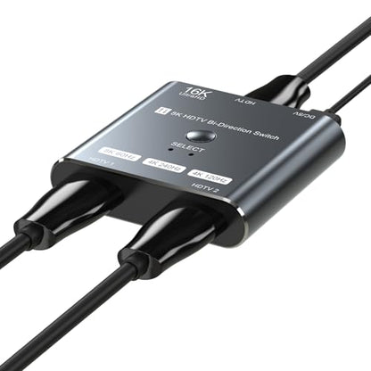 4K 240Hz HDMI 2.1 Bi-Directional Switch - 2 in 1 Out Switcher/1 in 2 Splitter Supports 8K@60Hz & 4K@60Hz,Compatible with PS5，Xbox，Roku Firestick ，Computers，etc