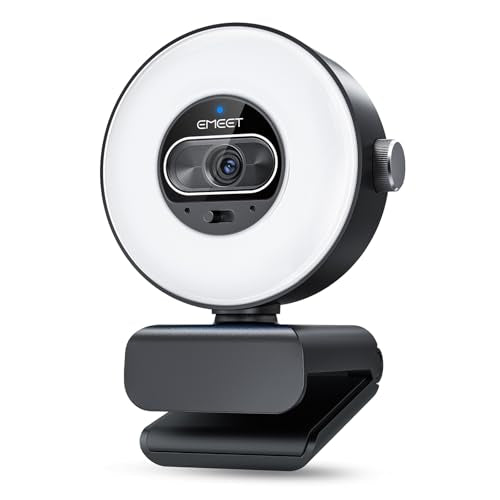 EMEET S600L 4K Webcam for Streaming with Ring Light, 1/2" Sensor, 0.2S PDAF | 4 Lighting Modes, Rainbow Effect, 2 Mics, Dial Control, 4K Webcam with Light for OBS/Twitch/YouTube/Zoom/PC/Mac - style: S600L Ring Light 1/2" Sensor