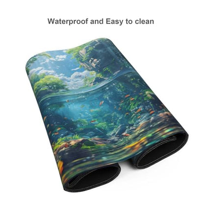 XXL Gaming Mouse Pad 35.4x15.7 inch, Stream Fish Landscape Theme Desk Mat,Large Ocean Sea Water Plants Scene Mousepad (Water Plant) - color: Water Plant