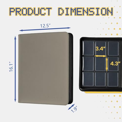 9-Pocket Toploader Binder, Clovecat Premium Card Book， Holds 252 Trading Card with 20 Removable Top-loader Sleeves，PU Card Holder Folders,Card Album for MTG, TCG, Yugioh, Game & Sports Cards(Gray) - color: Grey