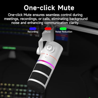 COMICA EJoy D10(A) USB/XLR Dynamic Gaming Mic with Boom Arm, Noise Cancel | Cardioid Dynamic Capsule, 48khz/24bit, 4-Level Gain & Real-Time Monitor, Streaming Microphone for Gamers Pc/Laptop/Ps5 - color: White