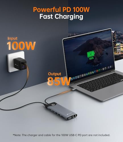 NOVOO 10Gbps USB-C Docking Station, 15-in-1 Dual/Triple 4K 60Hz HDMI & VGA, 100W PD Charging, 7USB-A+1USB-C, Gigabit Ethernet, SD/TF, Audio, Multiport Dock for MacBook HP Dell Lenovo Surface - style: 15-in-1