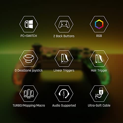BIGBIG WON Wired Controller, Rainbow Lite PC Controllers for Gaming RGB Light, Custom Buttons, Macro, Turbo, Dual Shock Controller for Switch/Win10&11 PC Game Controller - size: Rainbow Lite