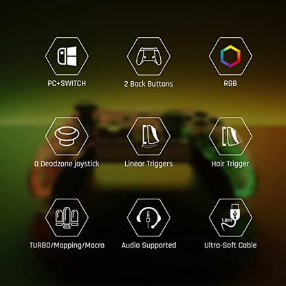 BIGBIG WON Wired Controller, Rainbow Lite PC Controllers for Gaming RGB Light, Custom Buttons, Macro, Turbo, Dual Shock Controller for Switch/Win10&11 PC Game Controller - size: Rainbow Lite