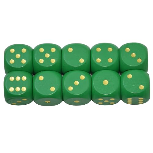 Set of 10 16MM Six Sided D6 Round Wooden Dice Set (Green) - color: Green