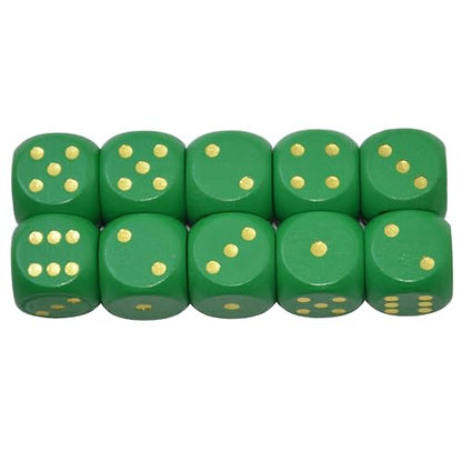 Set of 10 16MM Six Sided D6 Round Wooden Dice Set (Green) - color: Green