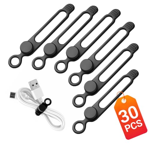 30 Pcs Silicone Cable Ties, Reusable Data Cable Organizer Wire Organizers for Office, Multipurpose Elastic Cord Wraps Cable Management for Charging Cord,Appliances,Home,Office,Kitchen,School,Travel - color: 30pcs-black, size: 4.1 Inch