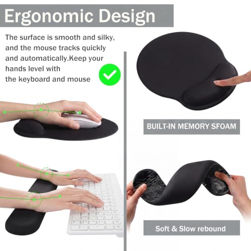 Sabary Scalloped Desk Mat Keyboard Mouse Pad Set 35.5 x 15.7 Inch Black Cute Aesthetic Preppy Table Mat Keyboard Wrist Rest Mouse Pad with Wrist Rest Coaster Ergonomic Non-Slip Waterproof Gaming Desk - color: Black, size: 35.5 x 15.7 Inch