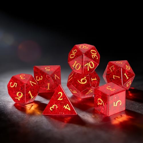 Fluorescent Red 7Pcs Polyhedral Dice Set, K9 Crystal Cat's Eye Multi-Faceted DND Dice for Dungeons and Dragons RPG Tabletop Game (neon red) - color: Neon Red
