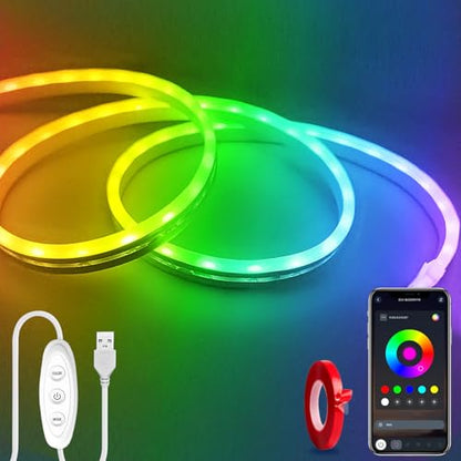 5V LED Neon Lights，3.3ft USB Powered LED Strip Lights | Color Changing Rope Light with APP Control，IP65 Waterproof Rope Lights for Bedroom，Cabinet,Kitchen(with Adhesive Backing) - size: 3.3FT