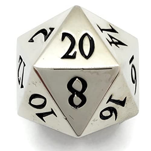 Metal D20 F Dice Critical Fail 20 Sided Die Set DND Number Role Playing Game Dungeons and Dragons D&D Black Gunmetal Silver Red Blue Rainbow Gold Copper Purple Green Pink White (Single Dice, Silver) - color: Silver, style: Single Dice