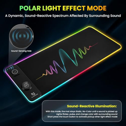 Gimars Upgrade 3 in 1 RGB Mouse Pad with 15W Magnetic Fast Wireless Charging, 31.5x11.8x0.16in Gaming Mousepad, 15 Color Modes, Waterproof Non-Slip XXL Desk Mat with Smooth Surface for Home Office PC - color: Black（3 in 1 RGB Wireles Charging)