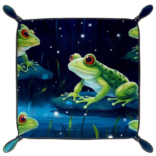 Cute Green Frog Dice Tray PU Leather Dice Rolling Tray Folding Dice Holder for Dice Games, Like RPG, DND and Other Table Games - color: Multi 5