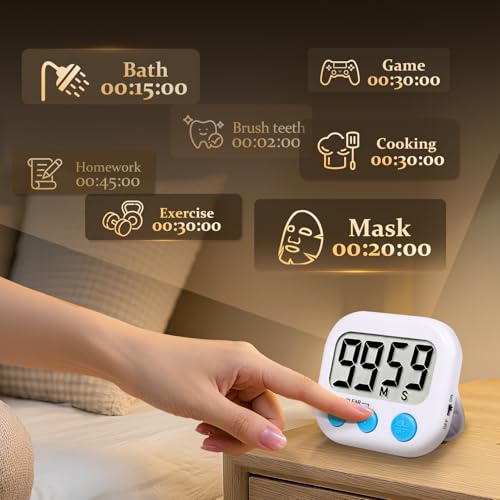6 Pack Digital Kitchen Timer Small Classroom Timers for Kids Teachers (White) - color: White