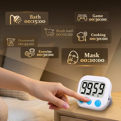 6 Pack Digital Kitchen Timer Small Classroom Timers for Kids Teachers (White) - color: White