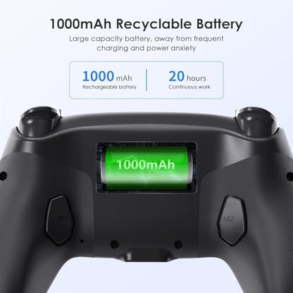 Wireless Anti-Stick Drift Controller for PS5/PC - Features, Turbo, 6-Axis Gyro, Dual Vibration, Macro Back Buttons, Touchpad, Bluetooth 5.0, 3.5mm Audio Jack & Built-in Microphone (BLACK2) - color: BLACK2