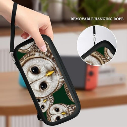 PPIKTC Travel Protective Pouch for Switch, Portable Carrying Case with 15 Game Cartridges, Cute White Owl Bag - color: Design (208)