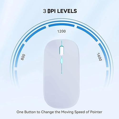 WREANU Wireless Bluetooth Mouse Rechargeable Laptop Mice with LED Lights Silent Slim Use(BT5.2 & USB 2.4G Portable Receiver) Dual Mode Computer Mouse for Laptop/iPad/Tablet/Apple/Computer/Mac(White) - color: White Wireless Bluetooth Mouse