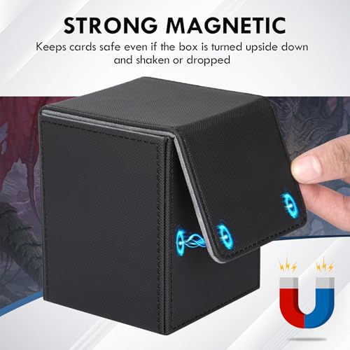 180+ Card Deck Box with 3 Dividers and Game Dice | gray, dustproof, waterproof leather holds 180+ sleeved cards 110+ single-sleeved cards, 80+ double-sleeved - color: Gray